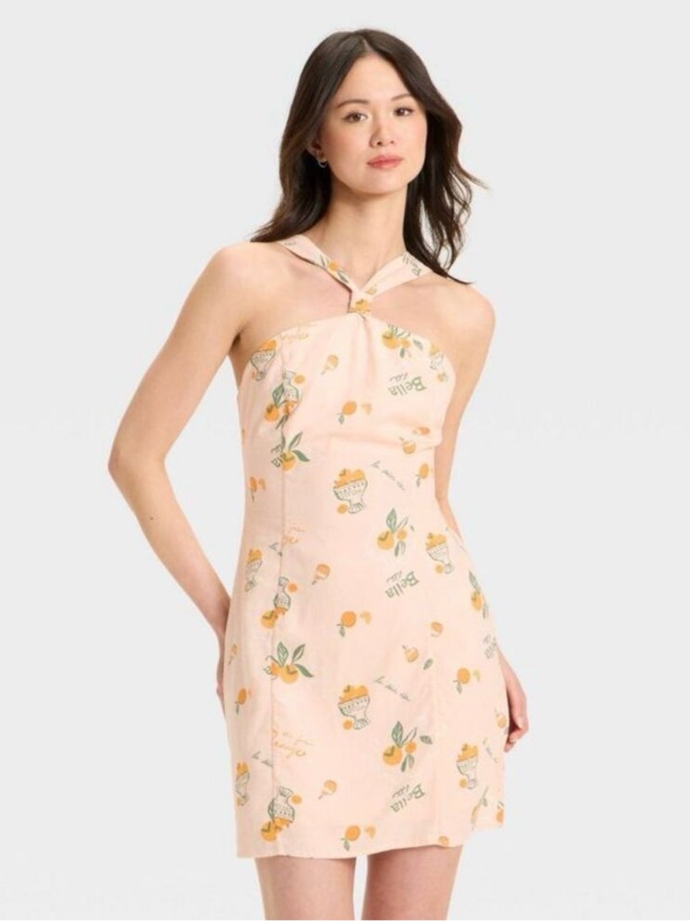 Women's Pink Orange-Print Halter Dress